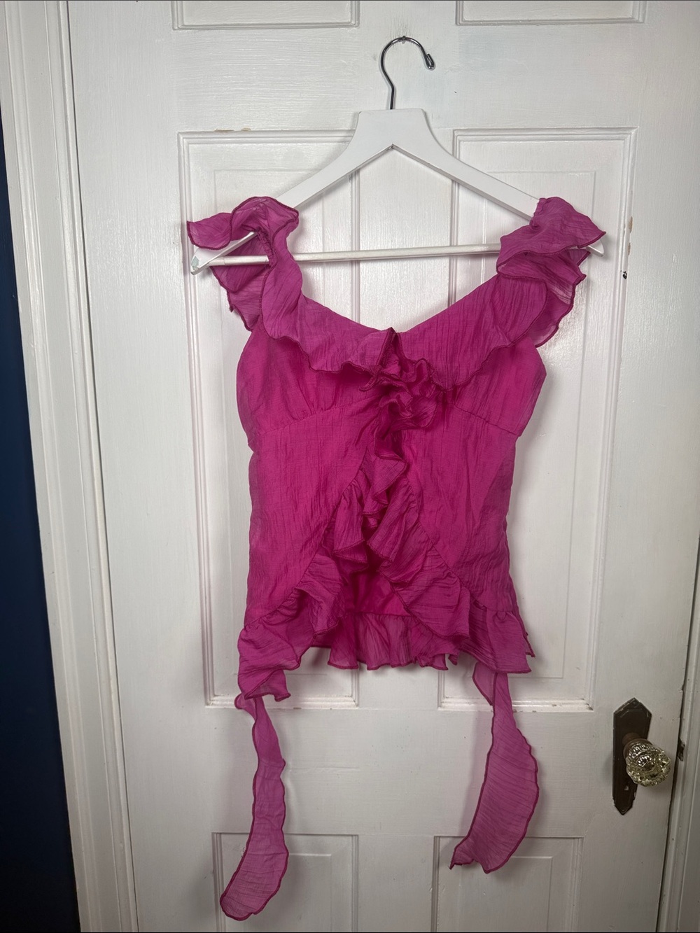 Peppermayo Exclusive Dylan Off Shoulder Ruffle Top Fuchsia New with Tags W2509 - Picture 5 of 11